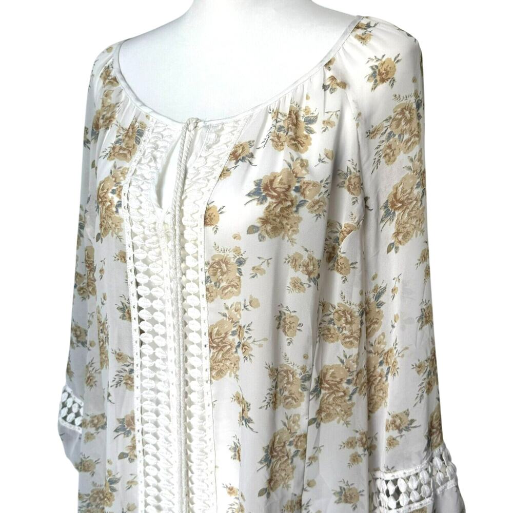 DANIEL RAINN Women's 2X Yellow Floral Sheer Tunic Cover Up Romantic Lace Tassels